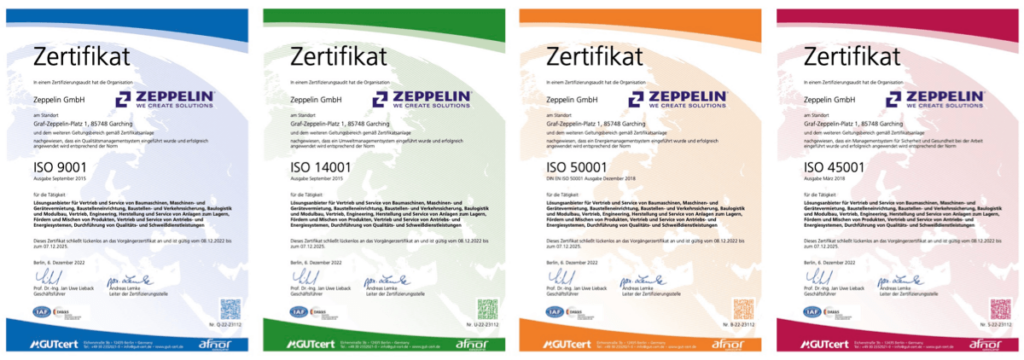 Zertifikate ISO 9001, ISO 14001, ISO 50001, ISO 45001