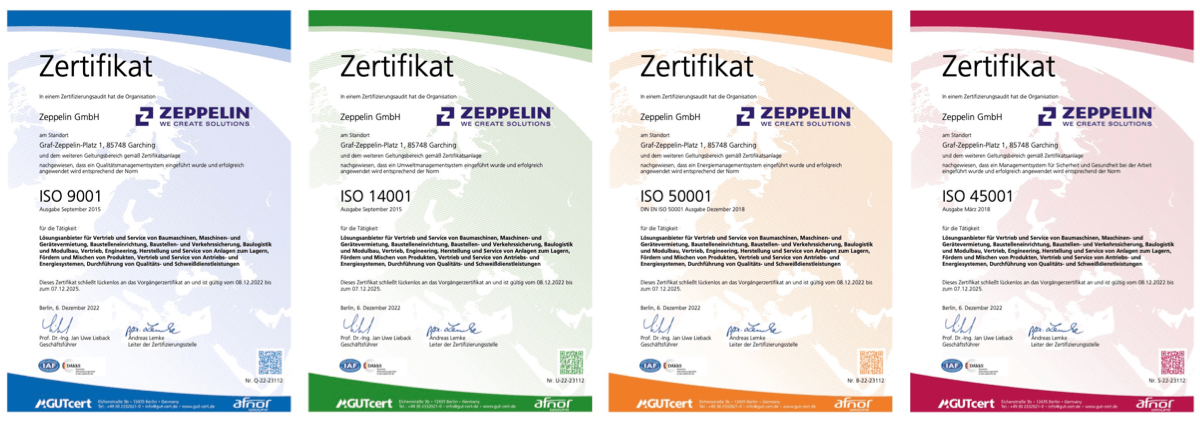 Zertifikate ISO 9001, ISO 14001, ISO 50001, ISO 45001