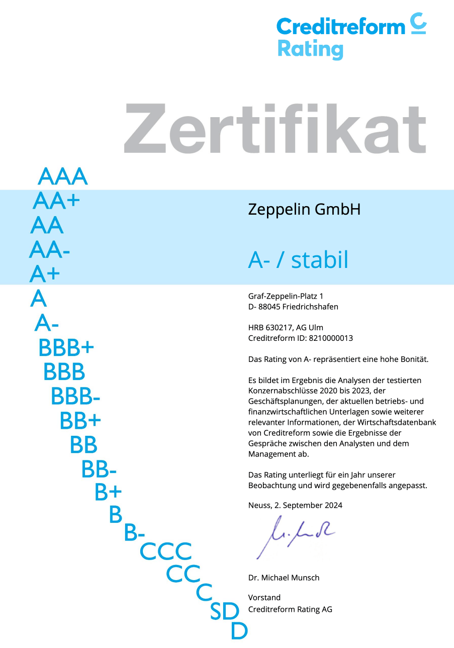 Abbildung 11: Creditreform-Zertifikat Zeppelin